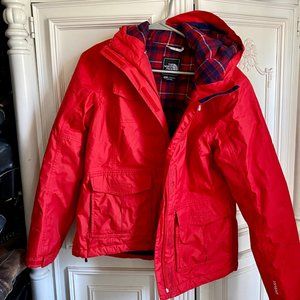 The North Face bright red flannel lined insulated coat, women's size medium